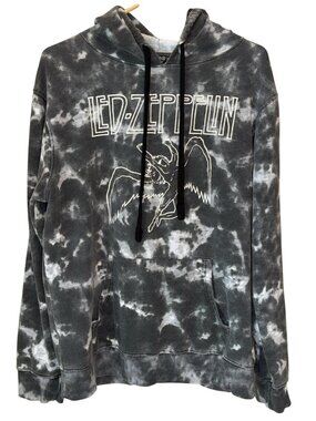 Led Zeppelin Hoodie Mens L Tie Dye Pullover Graphic 2021 Sweatshirt Black/gray